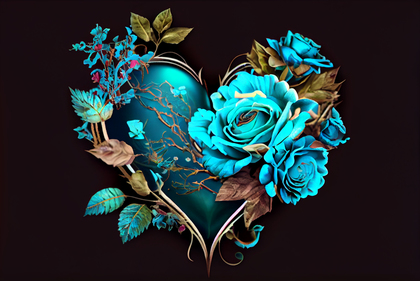 Blue Rose Flowers Valentines Day Heart