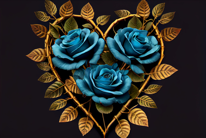 Blue Rose Flowers Valentines Day Heart