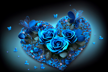 Blue Rose Flowers Valentines Heart