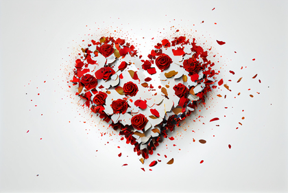 Exploded Heart Shape White Background Isolated Rose Petals