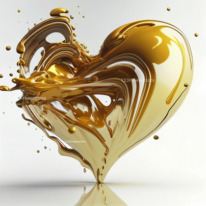 3D Golden Heart Splash White Background