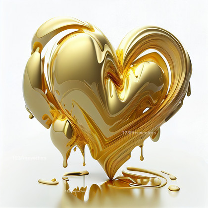 3D Gold Heart White Background