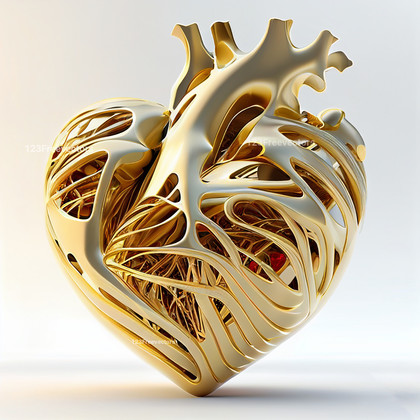 3D Gold Heart White Background