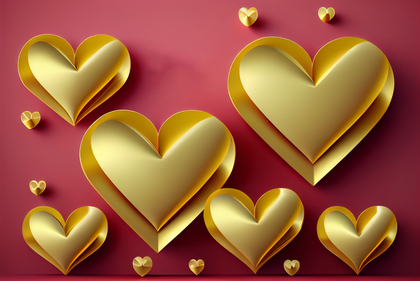 Valentines Day Background with 3D Gold Hearts