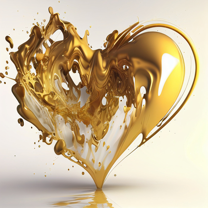 3D Golden Heart Splash White Background