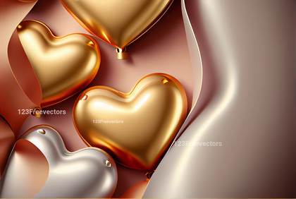 Golden 3D Hearts Valentines Day Background
