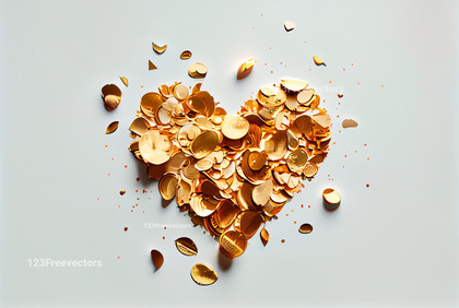 Gold Coins Exploded Heart Shape White Background