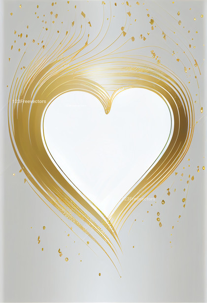 Gold Heart White Background with Copy Space