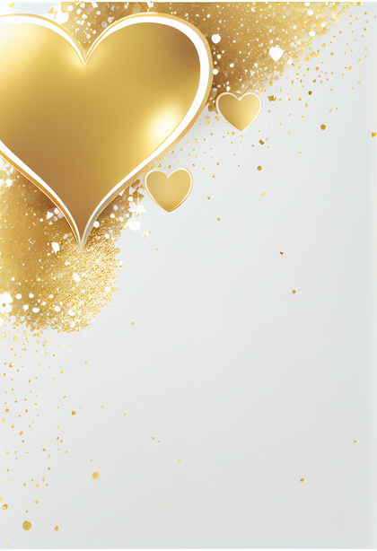 Gold Heart White Background with Copy Space