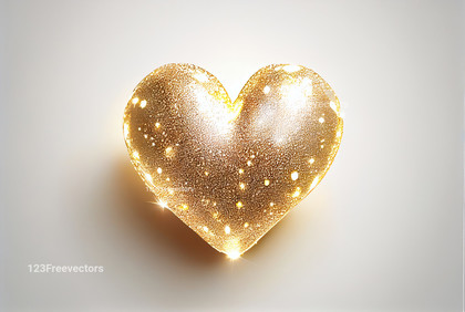 Golden Heart Shining Glittering Lights White Background