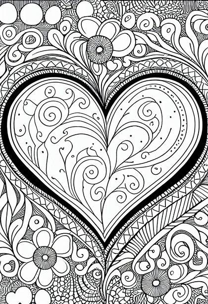 Hearts Pattern Line Art for Coloring Book