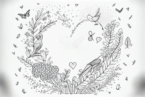 Line Art Hand Drawn Style Valentines Day Greeting Card