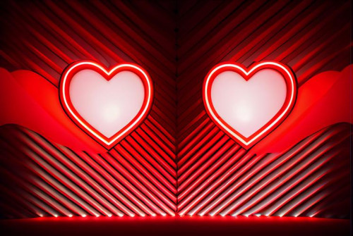 Valentines Day Greetings Neon Red White Background