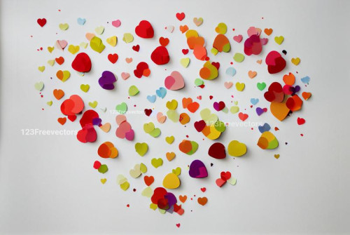 Exploded Color Paper Heart Shape White Background