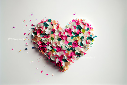 Exploded Color Paper Heart Shape White Background