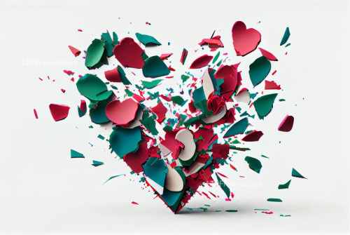 Exploded Color Paper Heart Shape White Background