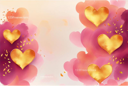Valentines Background with Watercolor Golden Heart