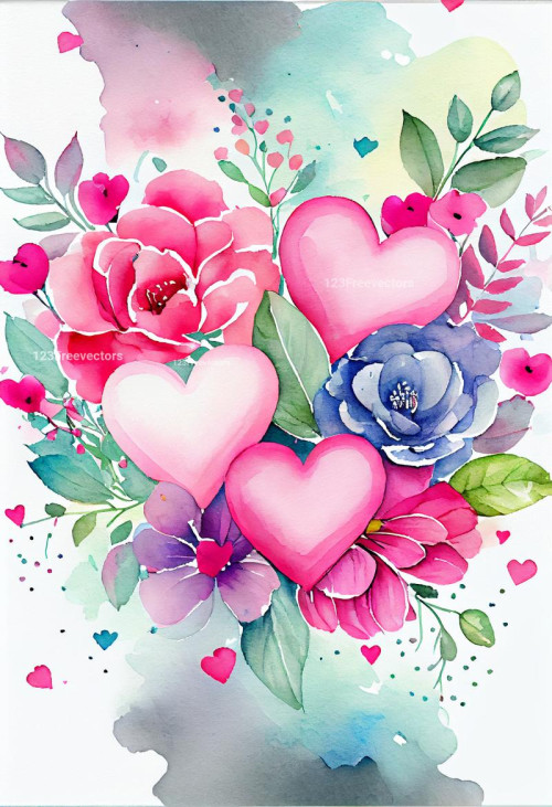 Valentines Day Heart Watercolor Background