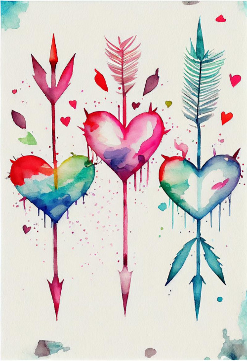 Heart and Arrows Watercolor Painting