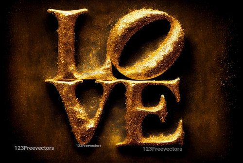 Word Love Gold Glittering
