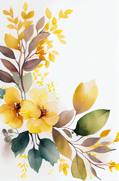 Watercolor Yellow Flower on White Background