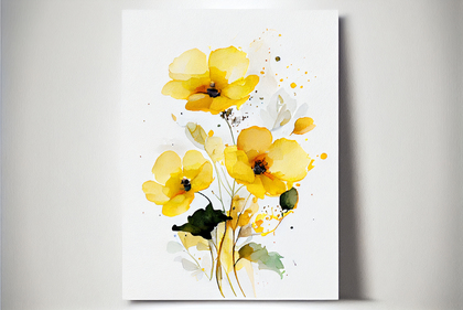 Watercolor Yellow Flower on White Background Image