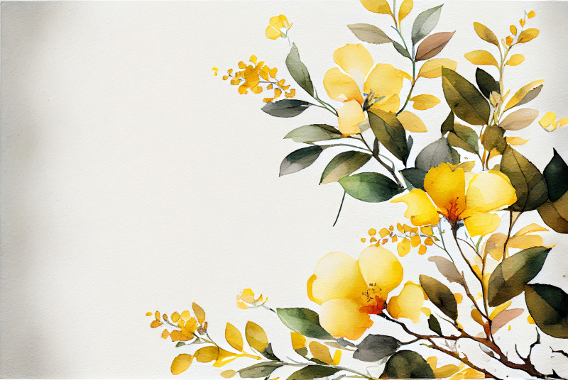Watercolor Yellow Flower on White Card Background