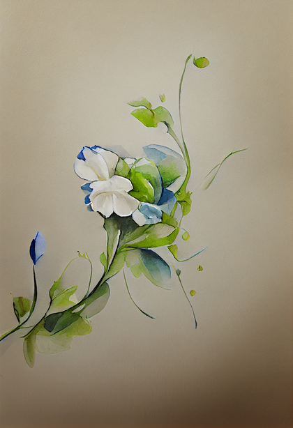 Watercolor Blue and White Flower on Beige Background Image