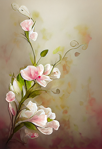 Watercolor Pink and White Flower on Beige Background Image