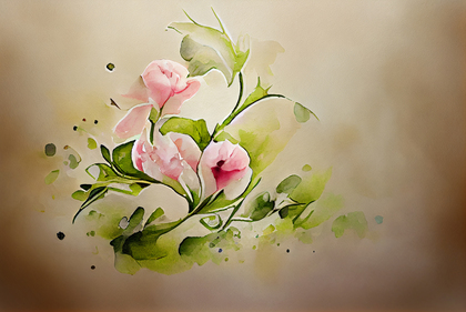 Watercolor Pink and White Flower on Beige Background