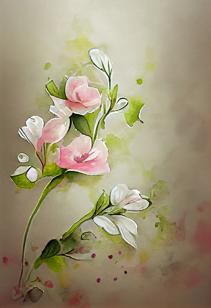 Watercolor Pink and White Flower on Beige Background Image