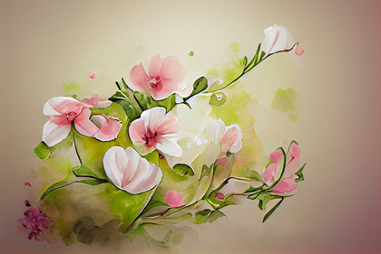 Watercolor Pink and White Flower on Beige Background