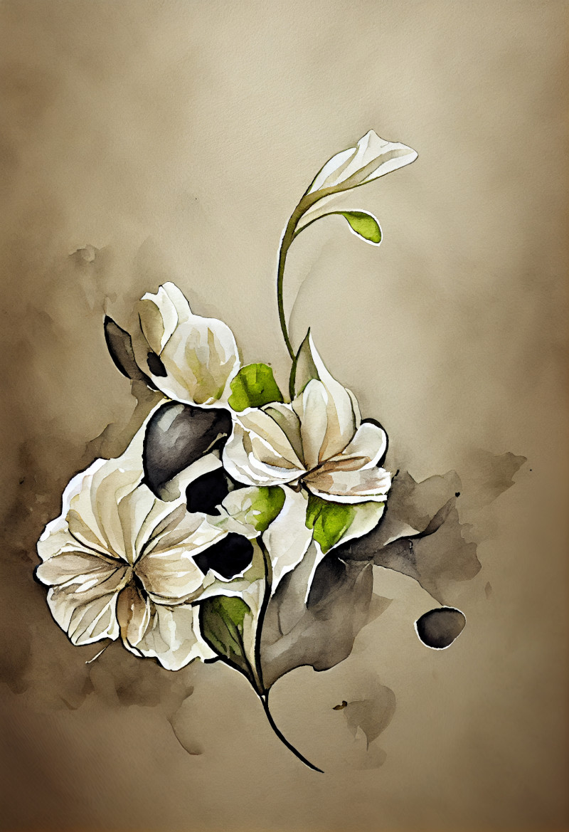 Watercolor White Flower on Beige Background