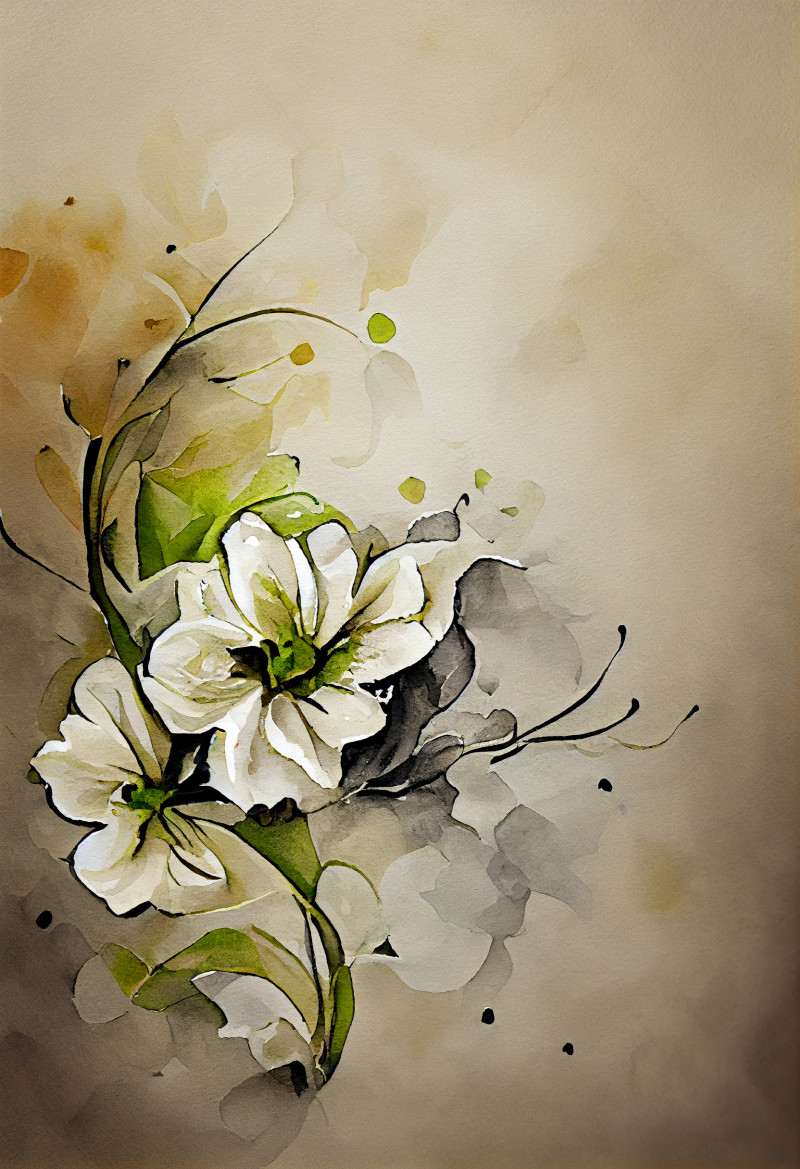 Watercolor White Flower on Beige Background Image