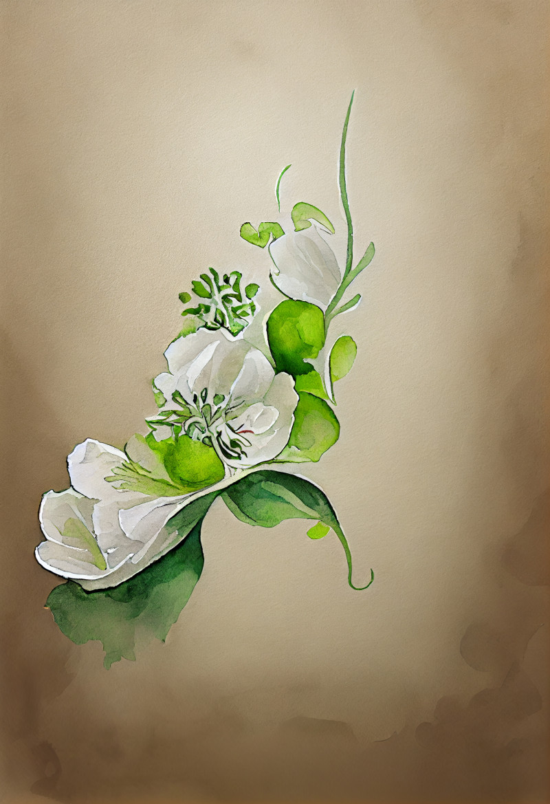 Watercolor White Flower on Beige Background Image