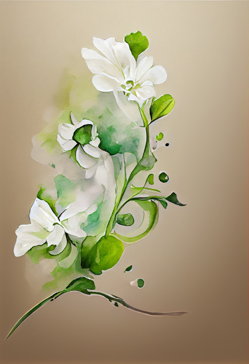 Watercolor White Flower on Beige Background
