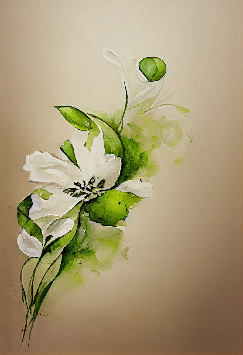 Watercolor White Flower on Beige Background
