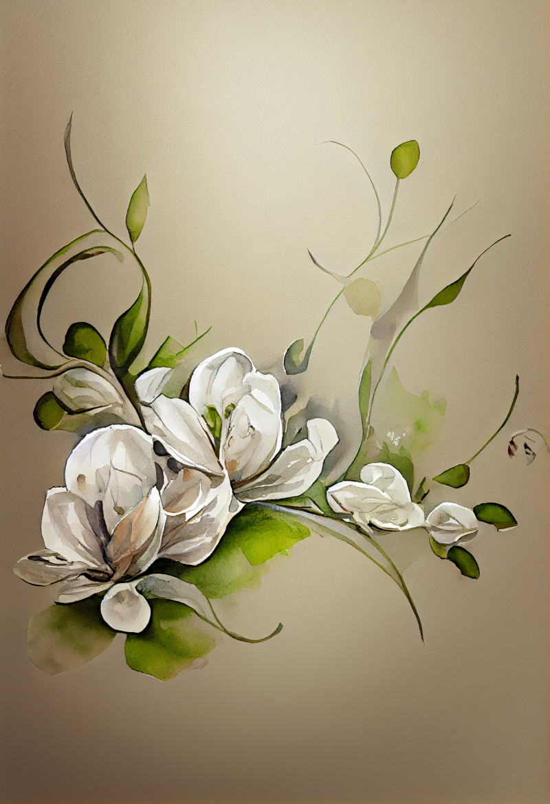 Watercolor White Flower on Beige Background Image