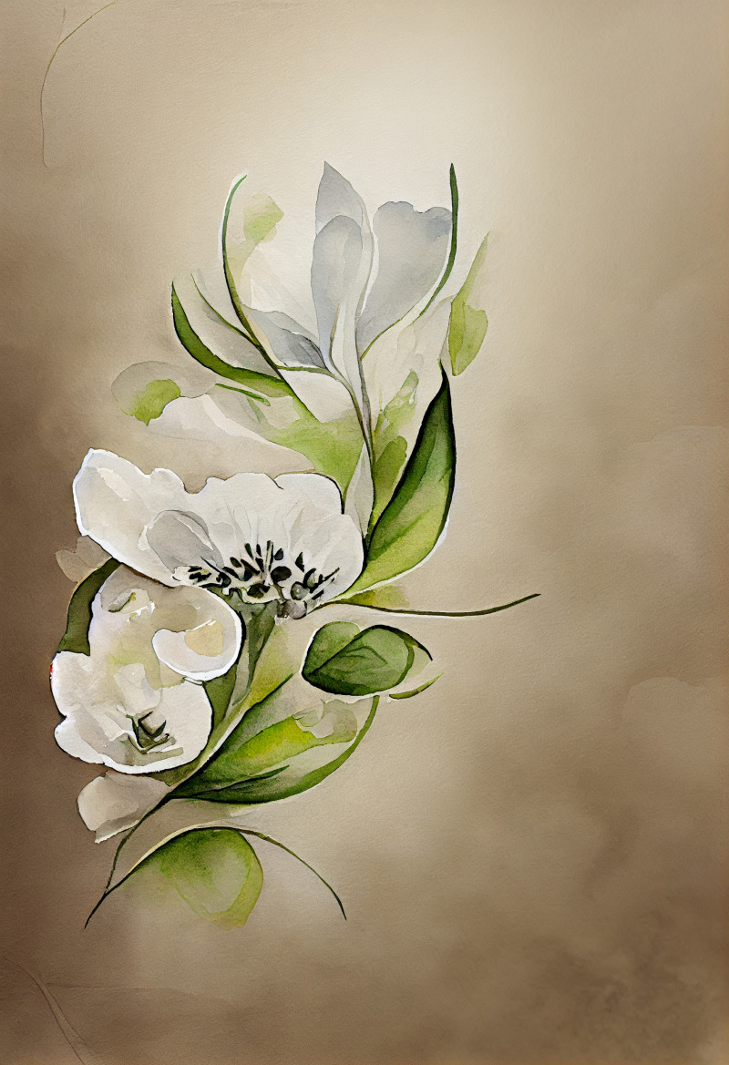 Watercolor White Flower on Beige Background