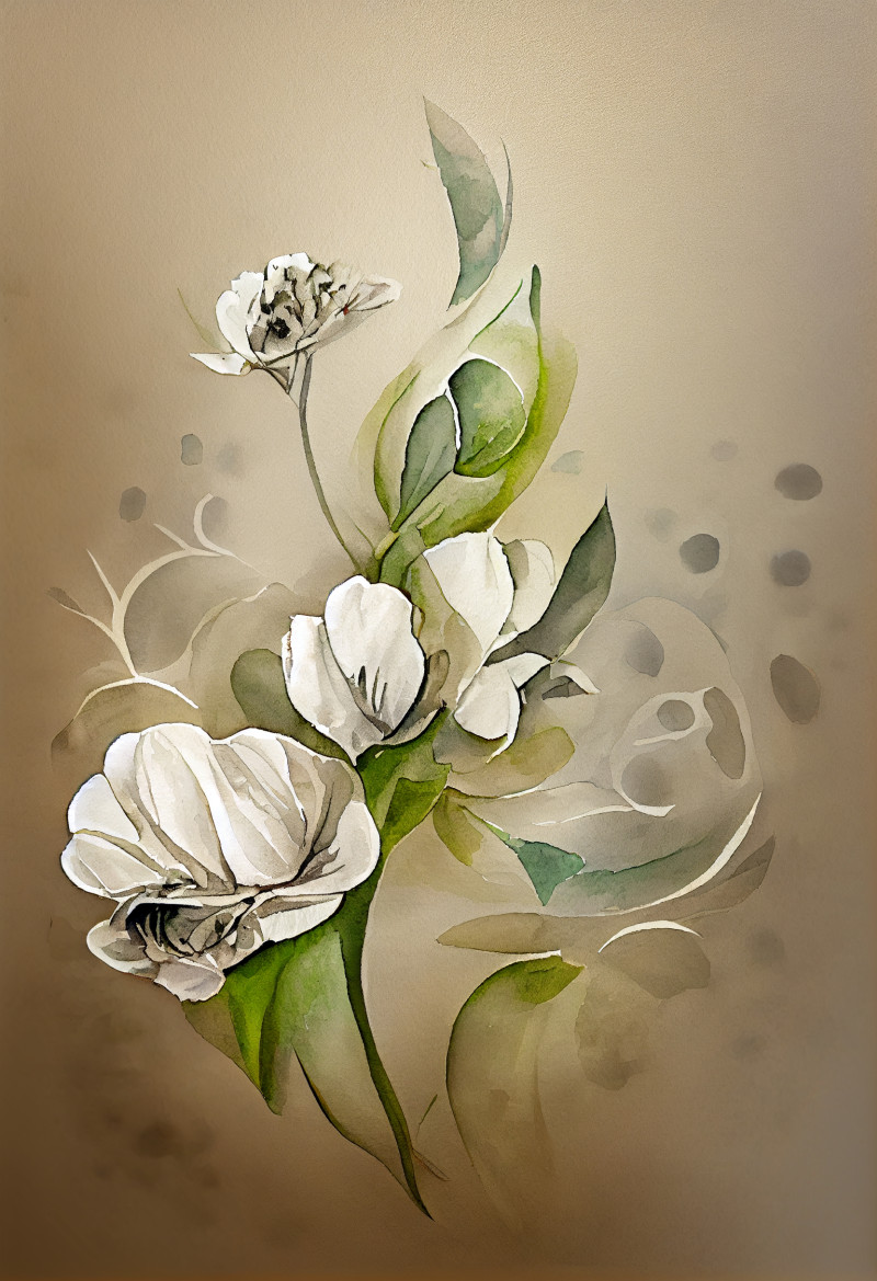 Watercolor White Flower on Beige Background Image