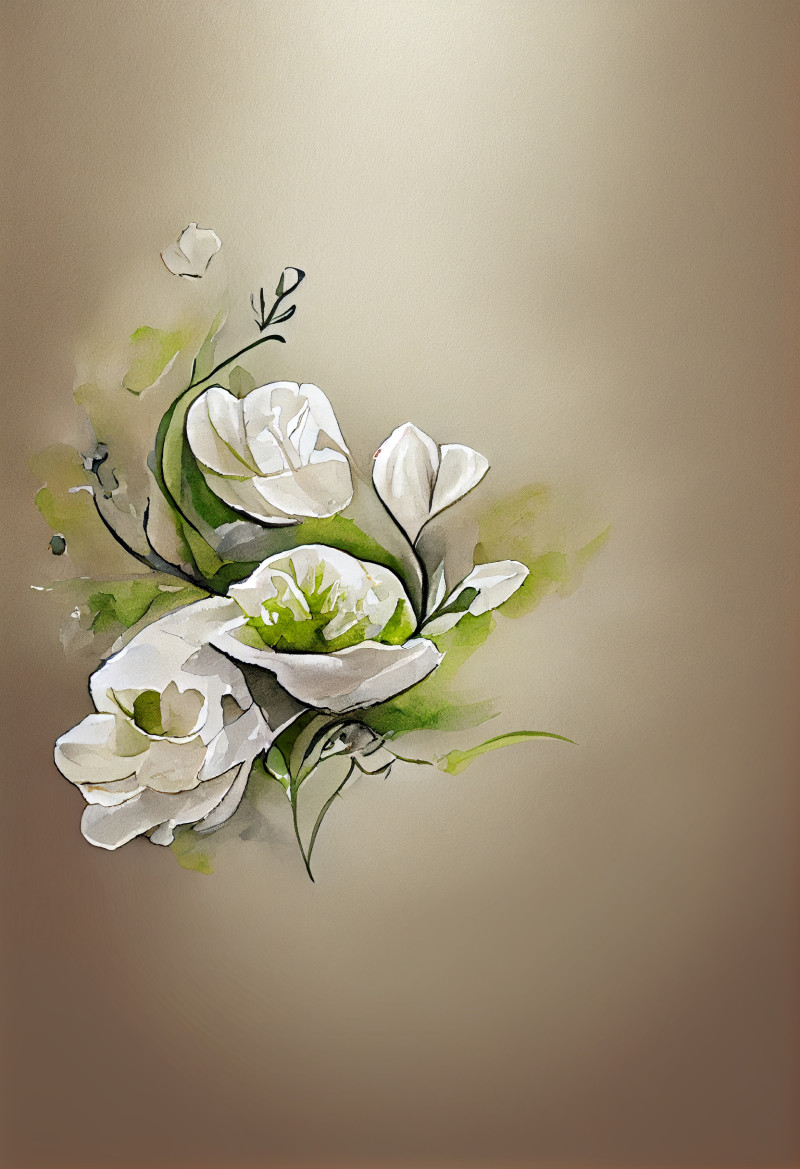 Watercolor White Flower on Beige Background