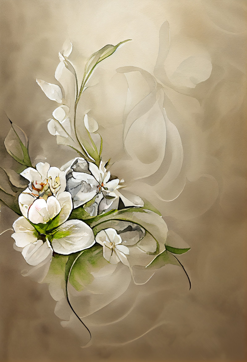 Watercolor White Flower on Beige Background
