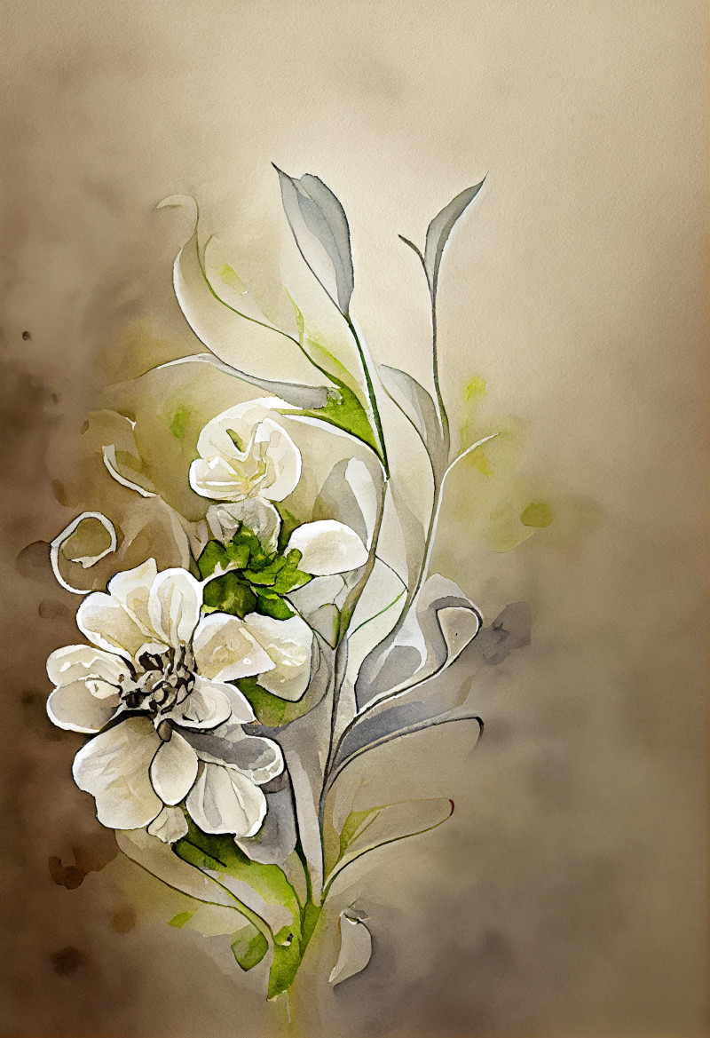 Watercolor White Flower on Beige Background Image