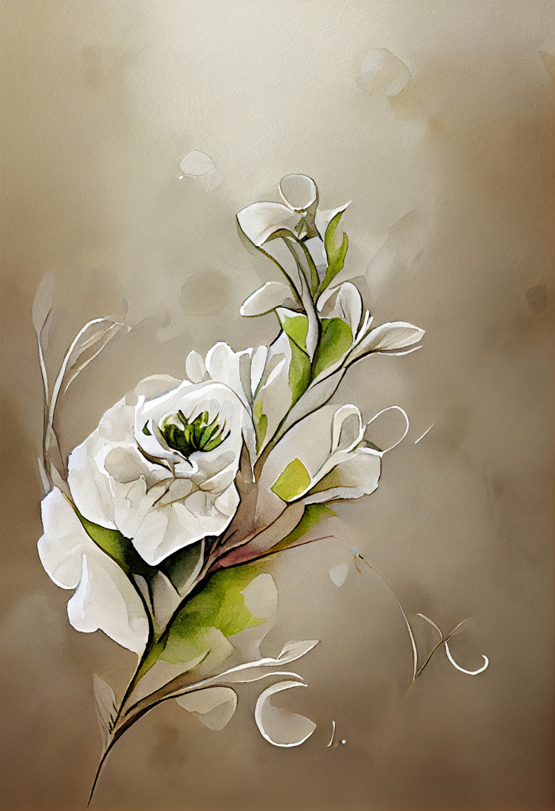 Watercolor White Flower on Beige Background