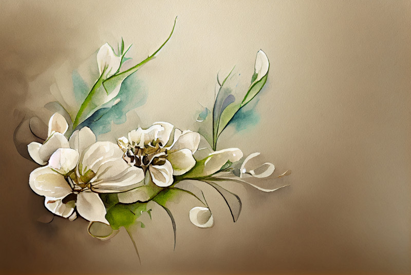 Watercolor White Flower on Beige Background Image