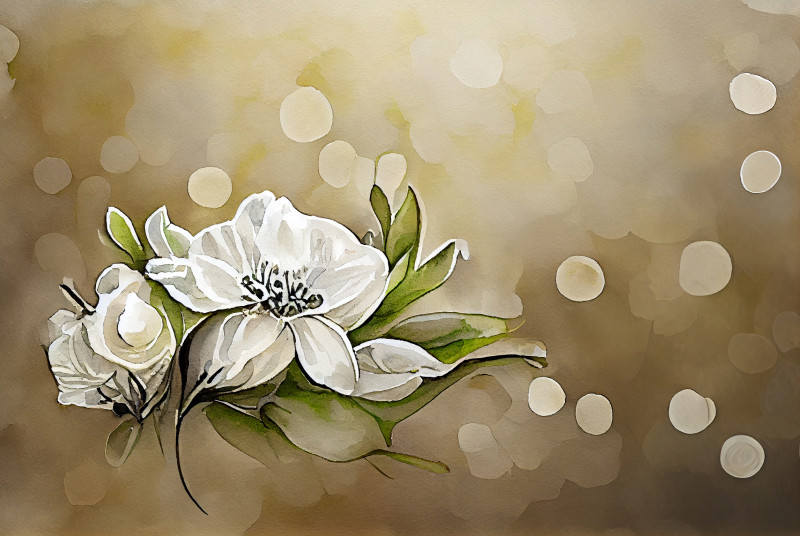 Watercolor White Flower on Beige Background