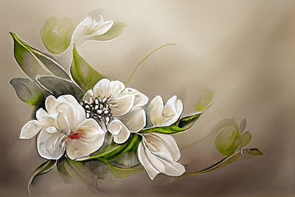 Watercolor White Flower on Beige Background Image