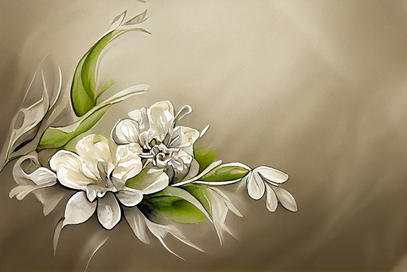 Watercolor White Flower on Beige Background