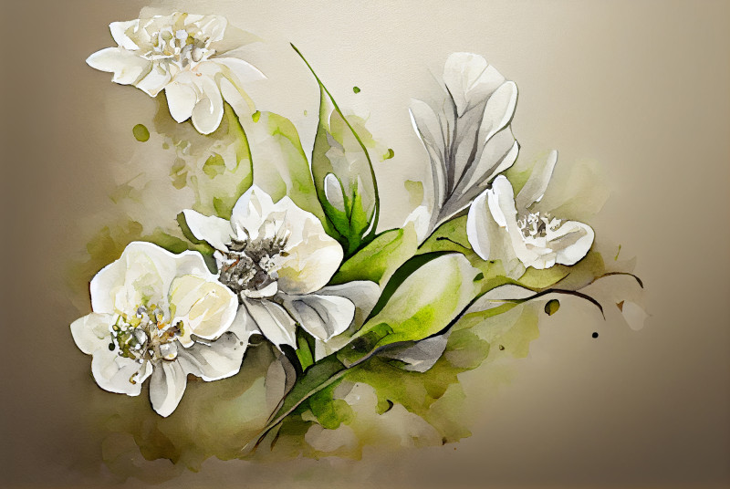 Watercolor White Flower on Beige Background