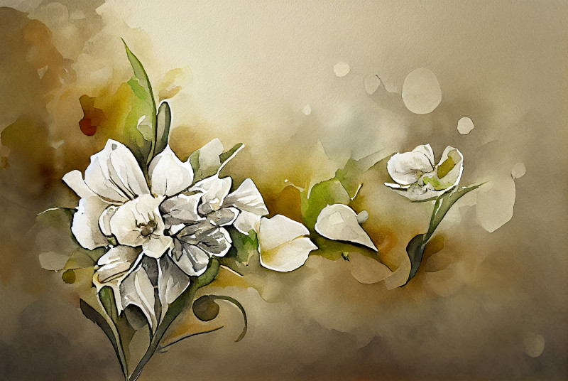 Watercolor White Flower on Beige Background Image